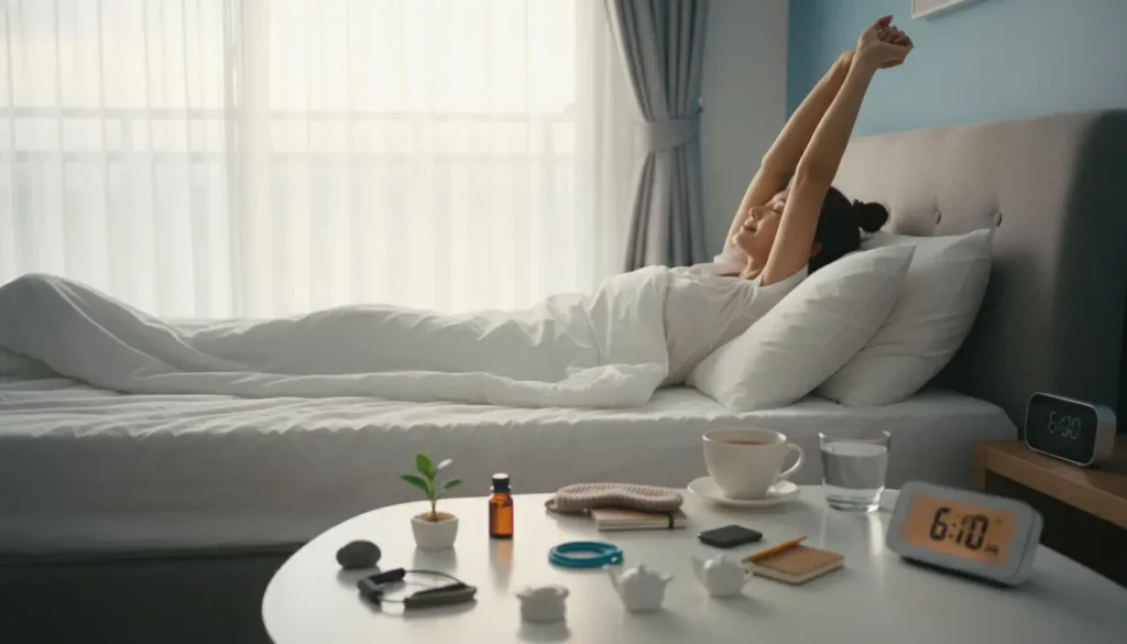 女性が朝起きるところ