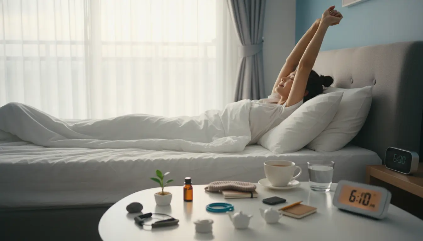 女性が朝起きるところ