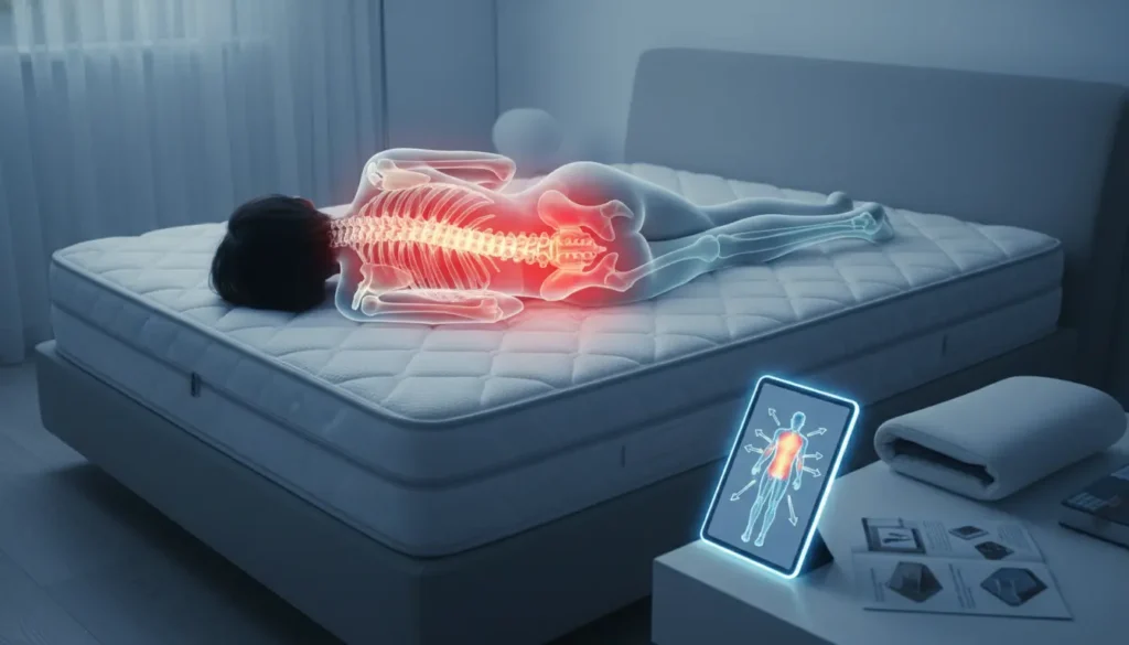 硬いマットレスが背骨に負担をかける様子