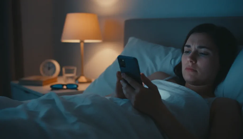 寝る前にスマホを見ている女性