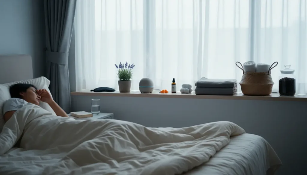 明るい寝室で寝ている様子