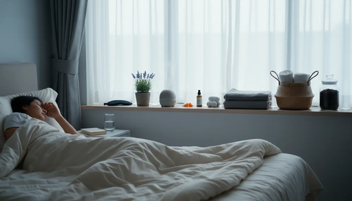 明るい寝室で寝ている様子